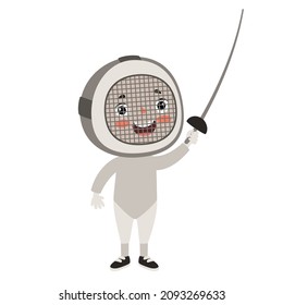 Cartoon Illustration Of A Kid Playing Fencing