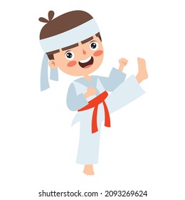 Ilustración De Caricatura De Un Niño Jugando Karate