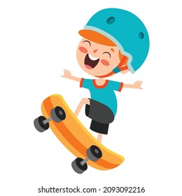 Ilustración De Caricatura De Un Niño Jugando Skateboard