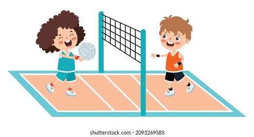 Cartoon Illustration Of A Kid Playing Volleyball - Shutterstock ID 2093269585