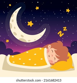 Cartoon Illustration Of Kid Sleeping