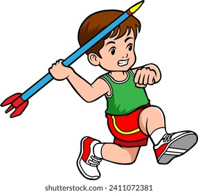 Cartoon illustration of a kid throwing javelin