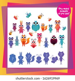 Cartoon Illustration for kids. Children's riddles. Educational game. Find the correct shadow.