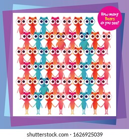 Cartoon Illustration for kids. Children's riddles. Educational game. How many bears do you see?