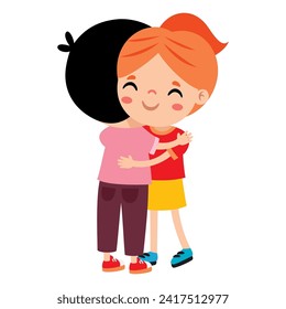 Cartoon Illustration Of Kids Hugging