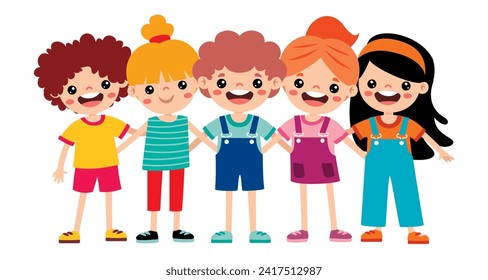 Cartoon Illustration Of Kids Hugging