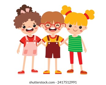 Cartoon Illustration Of Kids Hugging