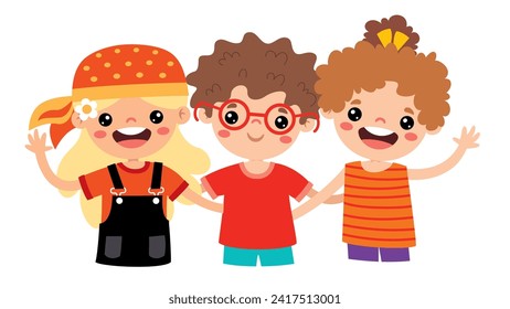 Cartoon Illustration Of Kids Hugging