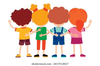 Cartoon Illustration Of Kids Hugging