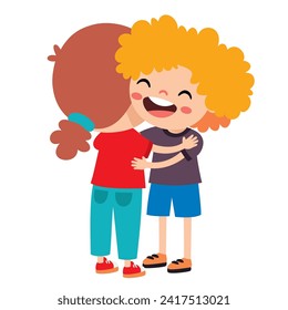 Cartoon Illustration Of Kids Hugging