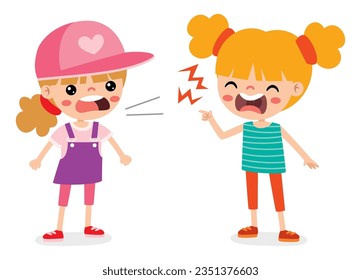 Cartoon Illustration Of Kids Quarrel
