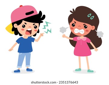 Cartoon Illustration Of Kids Quarrel