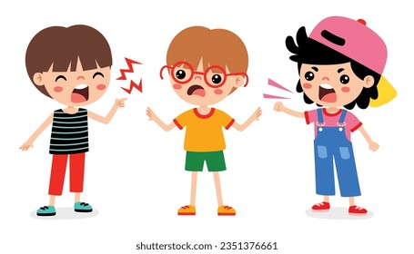 Cartoon Illustration Of Kids Quarrel