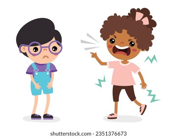 Cartoon Illustration Of Kids Quarrel