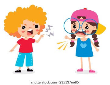 Cartoon Illustration Of Kids Quarrel