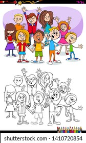 Cartoon Illustration of Kids and Teens Characters Coloring Book Activity
