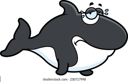 A cartoon illustration of a killer whale sad and crying.