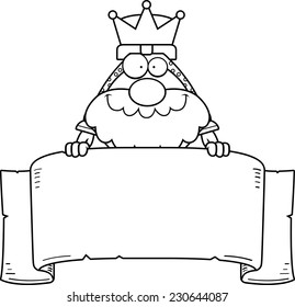 A cartoon illustration of a king in armor with a banner.