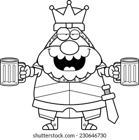 A cartoon illustration of a king in armor looking drunk.
