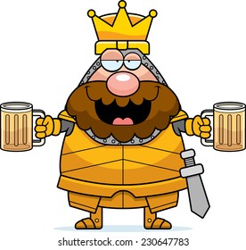 A cartoon illustration of a king in armor looking drunk.