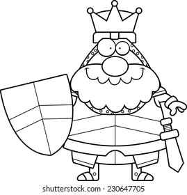 A cartoon illustration of a king in armor smiling.
