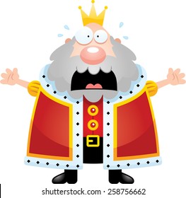 A cartoon illustration of a king looking scared.
