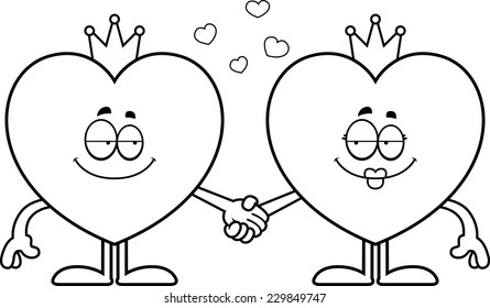 Cartoon Illustration King Queen Hearts Holding Stock Vector Royalty Free