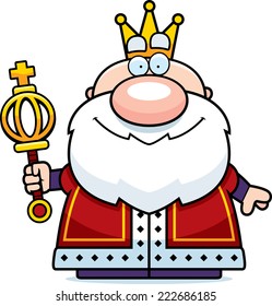A cartoon illustration of a king with a scepter.