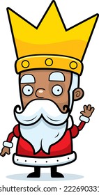 A cartoon illustration of a king waving.