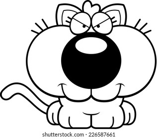 A cartoon illustration of a kitten with a sly expression.