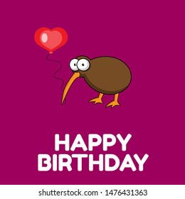 Cartoon Illustration of a Kiwi Bird .Cute Kiwi Bird in comic style and text happy birthday. vector illustration.designed for happy birthday card. illustration for children