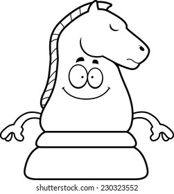 A cartoon illustration of a knight chess piece looking happy.