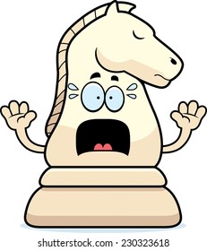 A cartoon illustration of a knight chess piece looking scared.