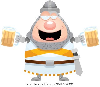 A cartoon illustration of a knight looking drunk on beer.