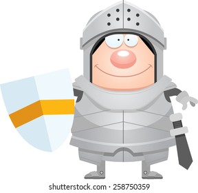 A cartoon illustration of a knight looking happy.