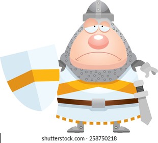 A cartoon illustration of a knight looking sad.