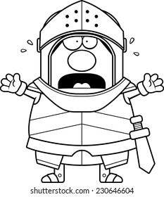 A cartoon illustration of a knight looking scared.