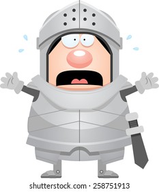 A cartoon illustration of a knight looking scared.