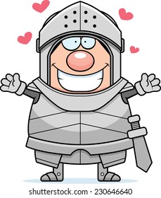 A cartoon illustration of a knight ready to give a hug.