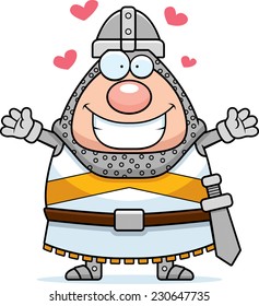 A cartoon illustration of a knight ready to give a hug.
