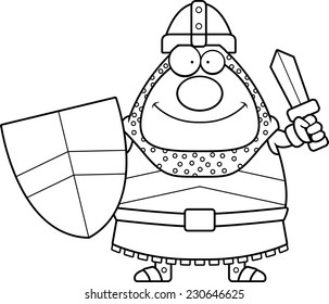 A cartoon illustration of a knight with a sword.
