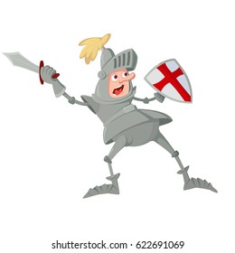 Cartoon illustration of a knight with sword and shield