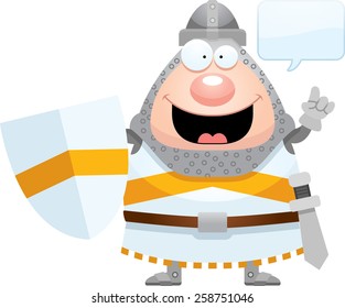 A cartoon illustration of a knight talking.
