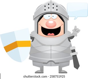 A cartoon illustration of a knight talking.