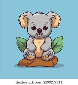 Cartoon illustration of a koala bear sitting on a rock.