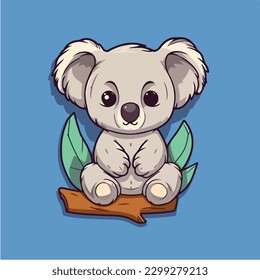 Cartoon illustration of a koala bear sitting on a rock.