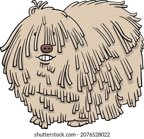 Cartoon illustration of komondor or Hungarian sheepdog purebred dog animal character