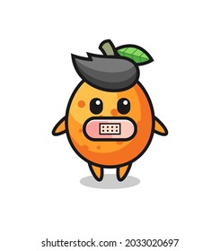Cartoon Illustration of kumquat with tape on mouth , cute style design for t shirt, sticker, logo element
