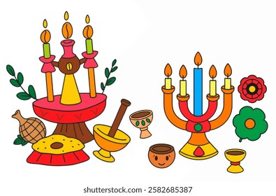 Cartoon, Illustration, Kwanzaa, illustration, holiday, celebration, cultural, tradition, unity, harvest, candleholder, kinara, seven principles, African Cartoon