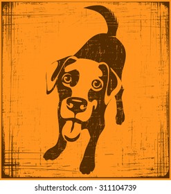 cartoon illustration of a labrador retriever dog with grunge texture